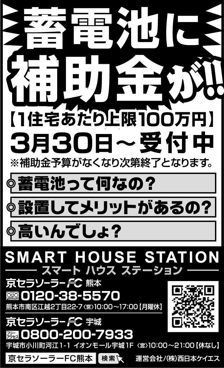 蓄電池に補助金が！！